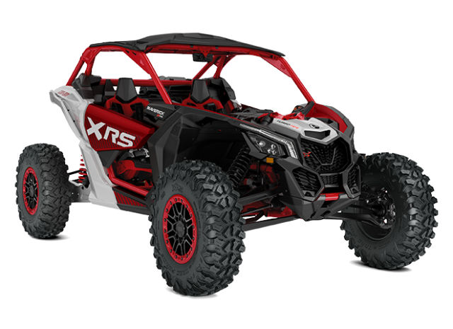 ORV-SSV-MY25-MaverickX3-XRSSAS-TurboRR-Fiery-Red-Hyper-Silver-SKU0007TSP00-Studio-34FR-CE